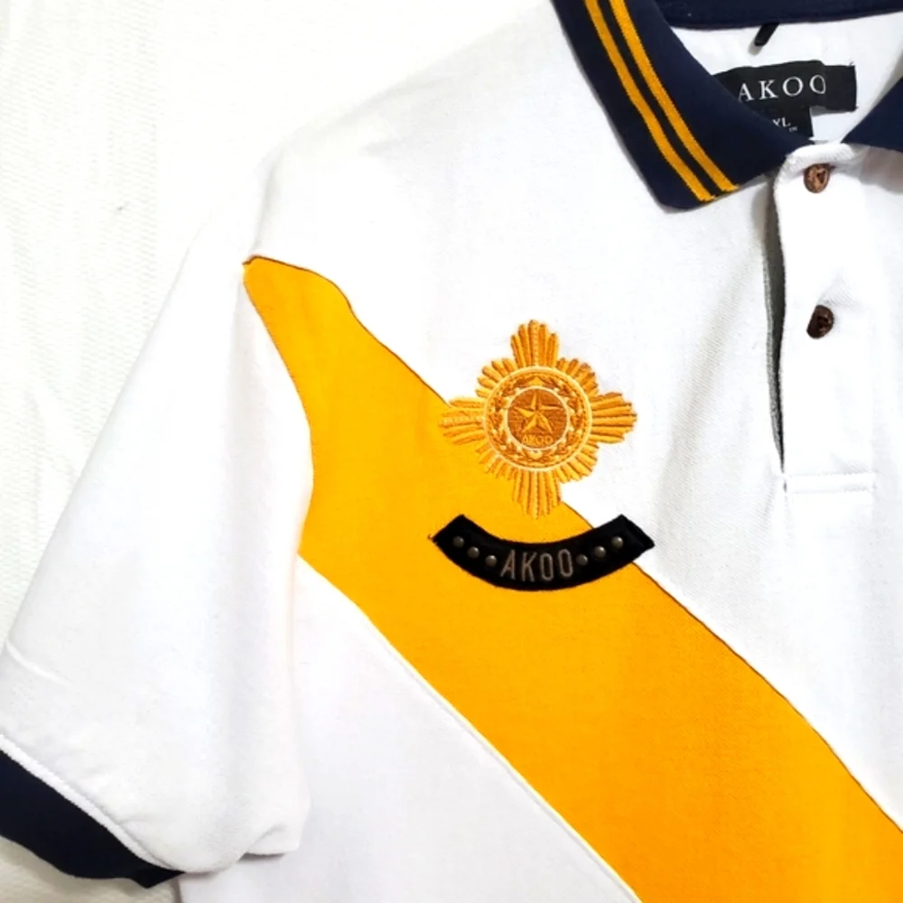 AKOO Cotton Pique White Pegasus Embroidered Polo Shirt Mens XL - Picture 3 of 8